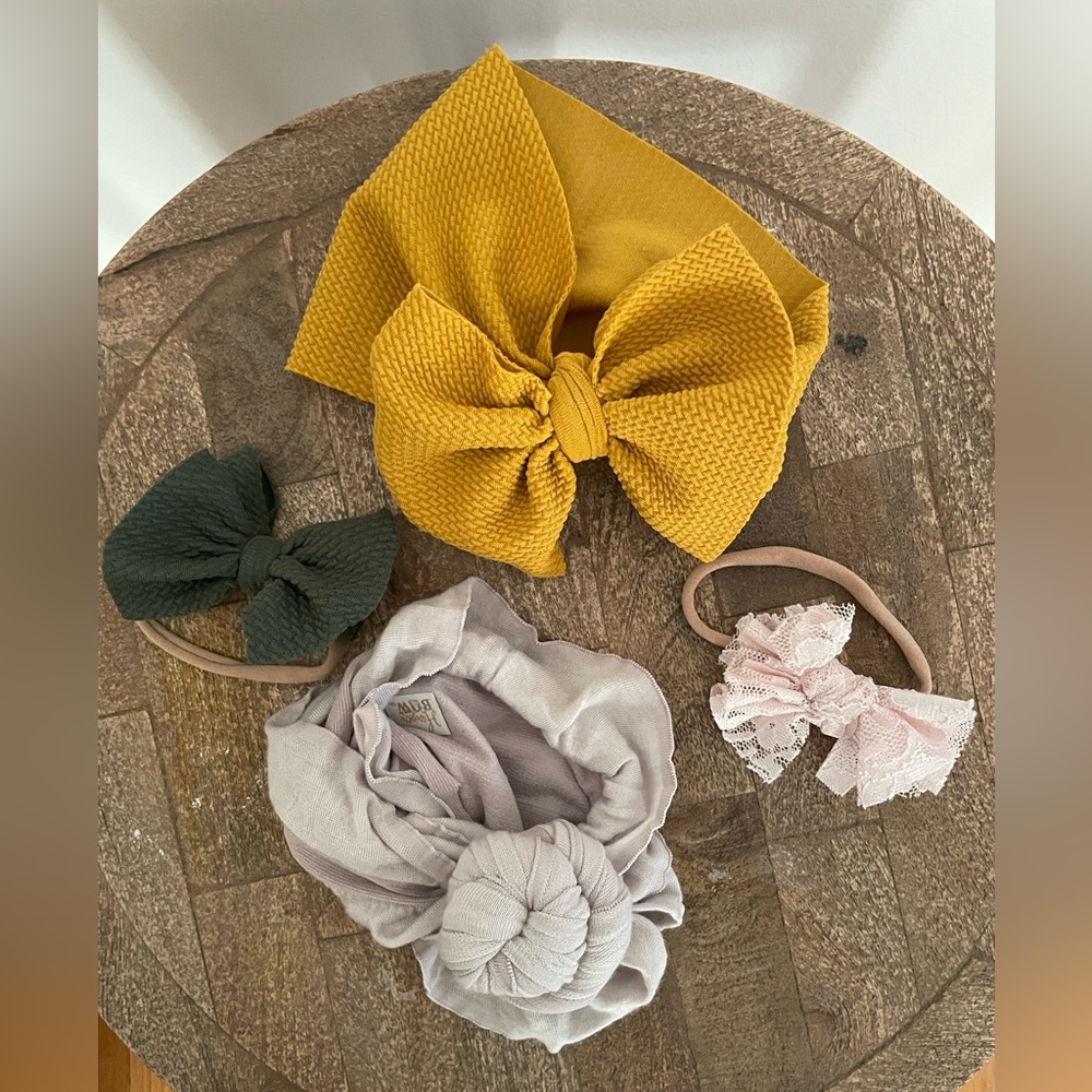 New, never worn! Set of 4, 0-6 Month Harper Bow Co. Wrap & Bow Headbands